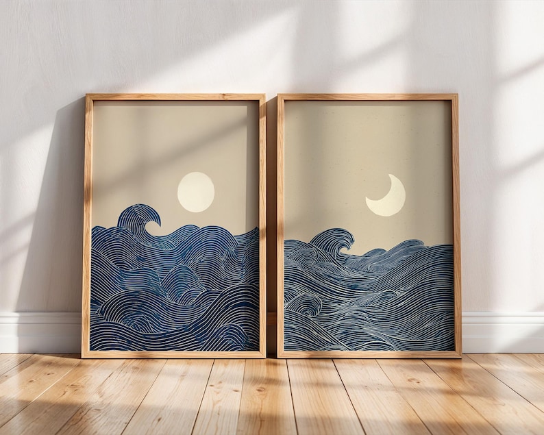 Home Office Image - 2pcs Japandi Minimalist Moon Crescent Canvas