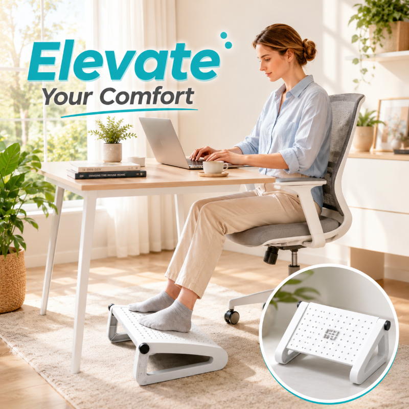 Home Office Ergonomics - Adjustable White Triangle Ergonomic Foot Rest,