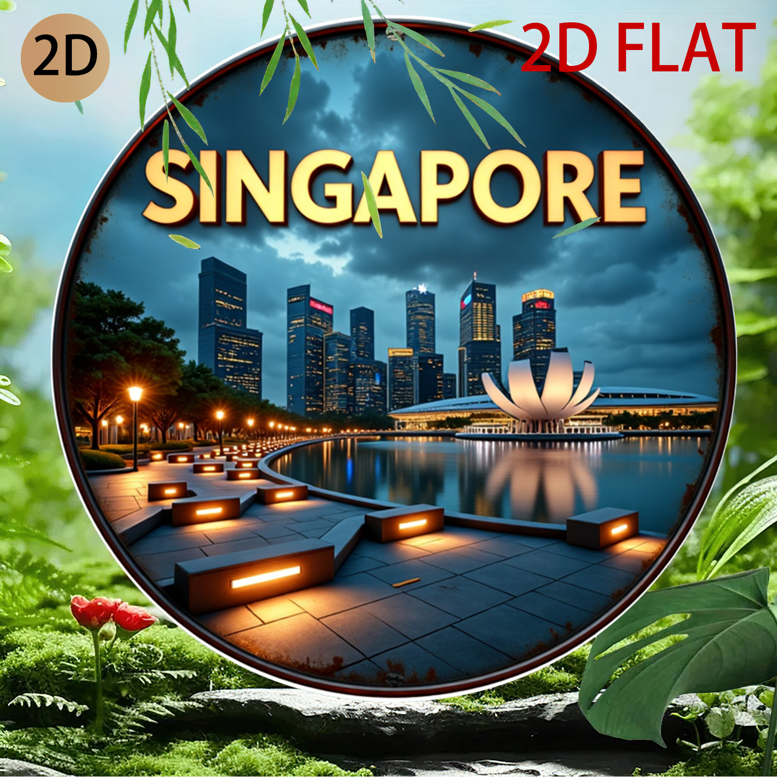 2D Flat Circular City Skyline  - Home Office Singapore reseña y precio