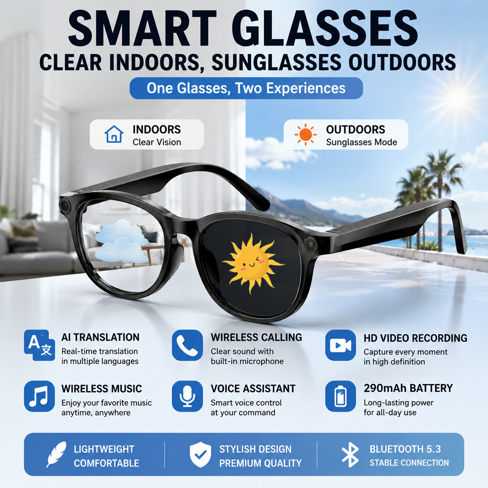 Smart Photochromic Glasses Blu - Home Office Headset reseña y precio
