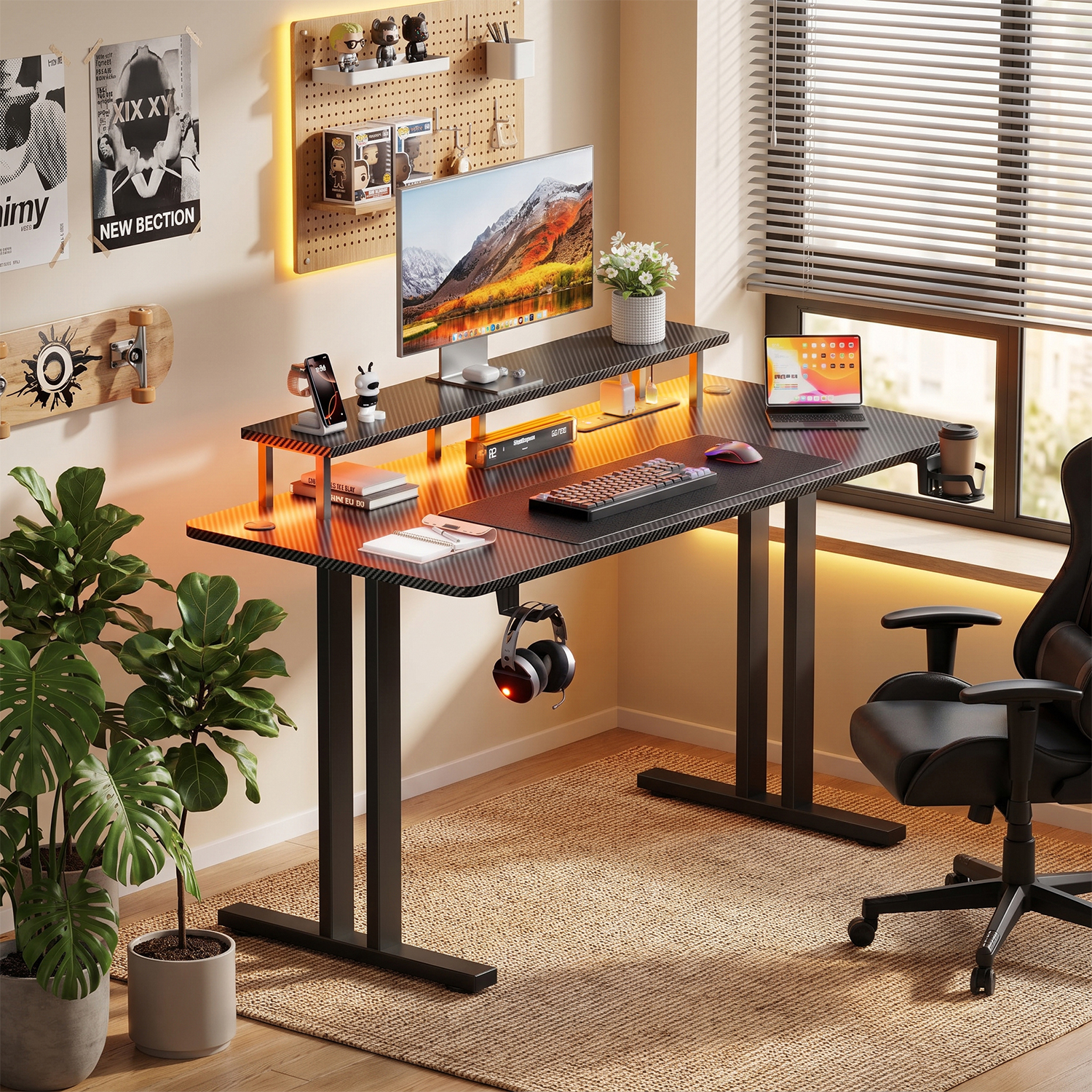 Gaming Desk with LED Lights &  - Home Office Headset reseña y precio