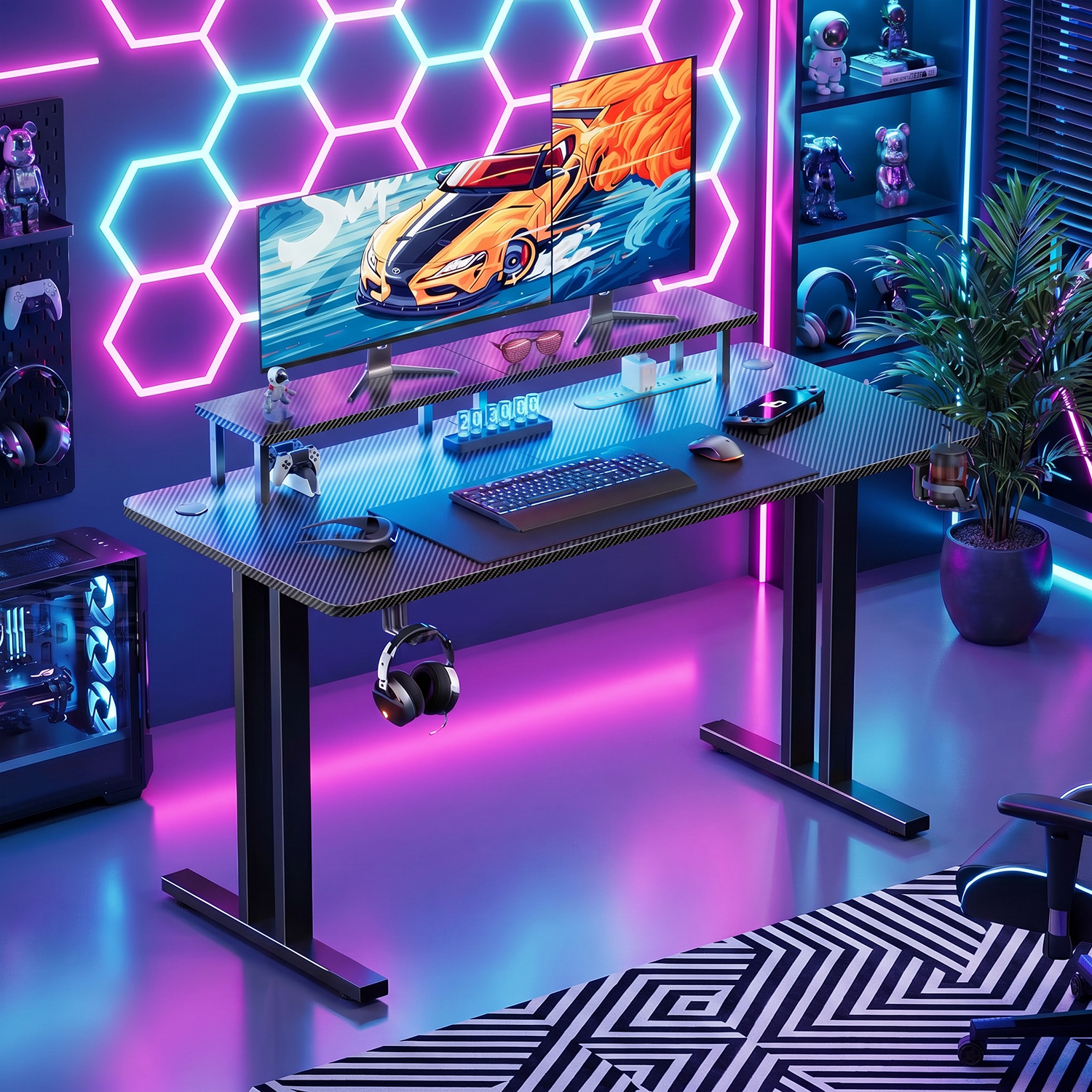 Gaming Desk with LED Lights &  - Home Office Headset reseña y precio