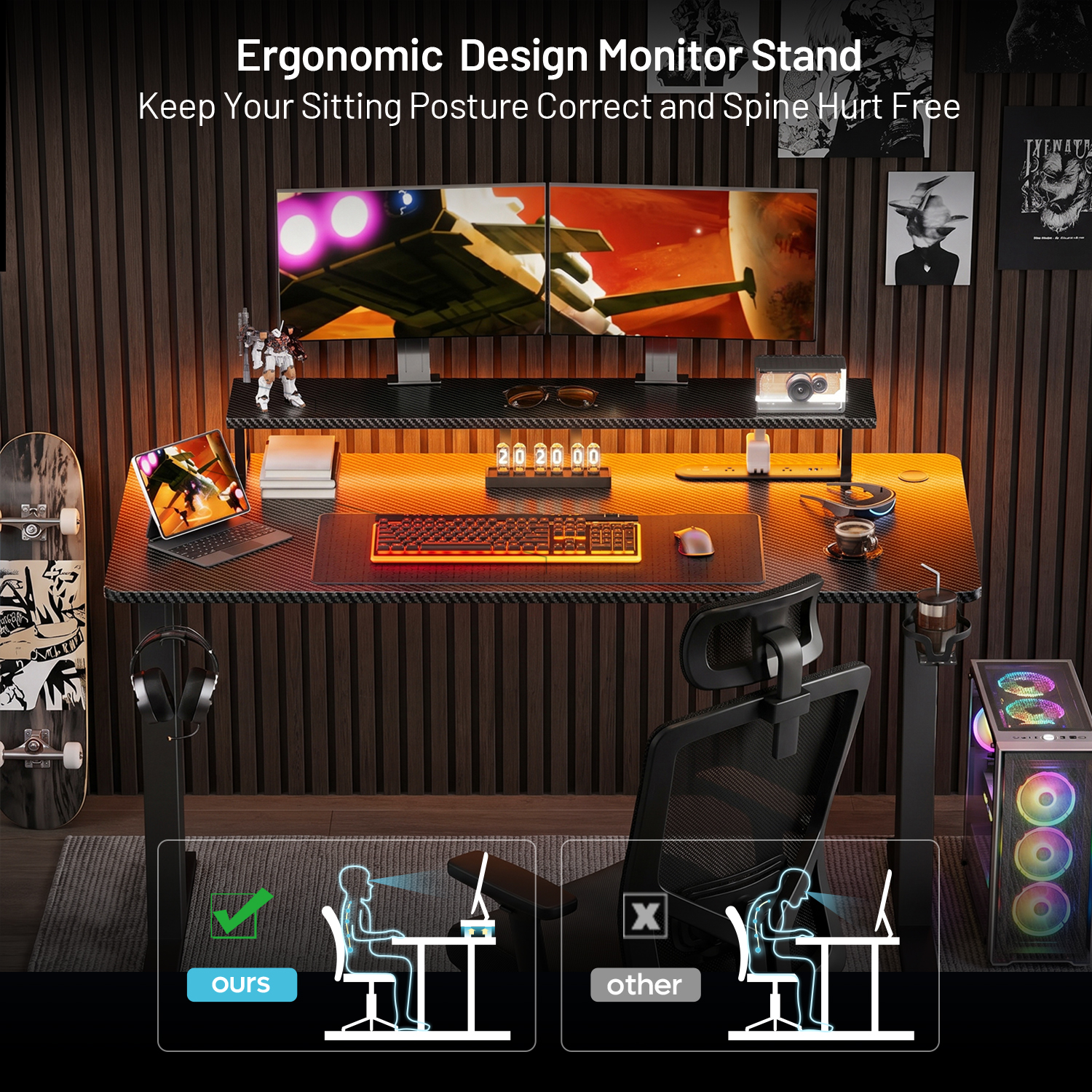 Gaming Desk with LED Lights &  - Home Office Headset reseña y precio