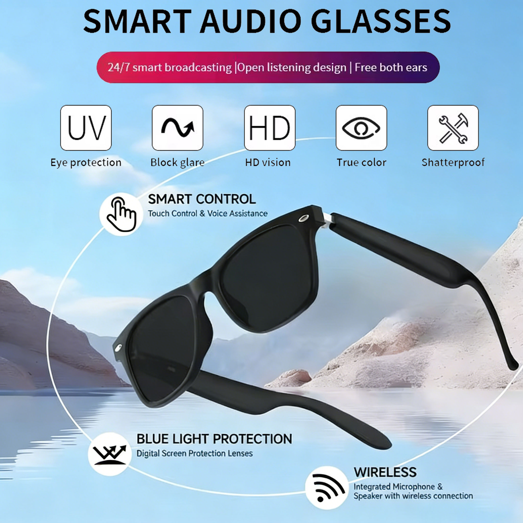 New Smart Glasses Bluetooth Ca - Home Office Headset reseña y precio