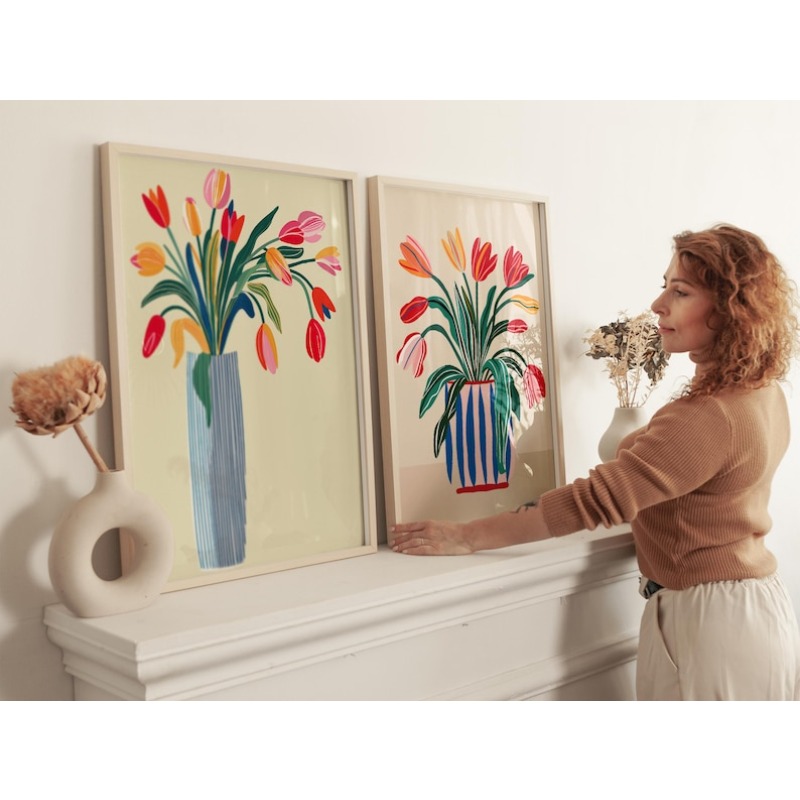 2pcs Tulip Flowers Canvas Wall - Home Office Image reseña y precio