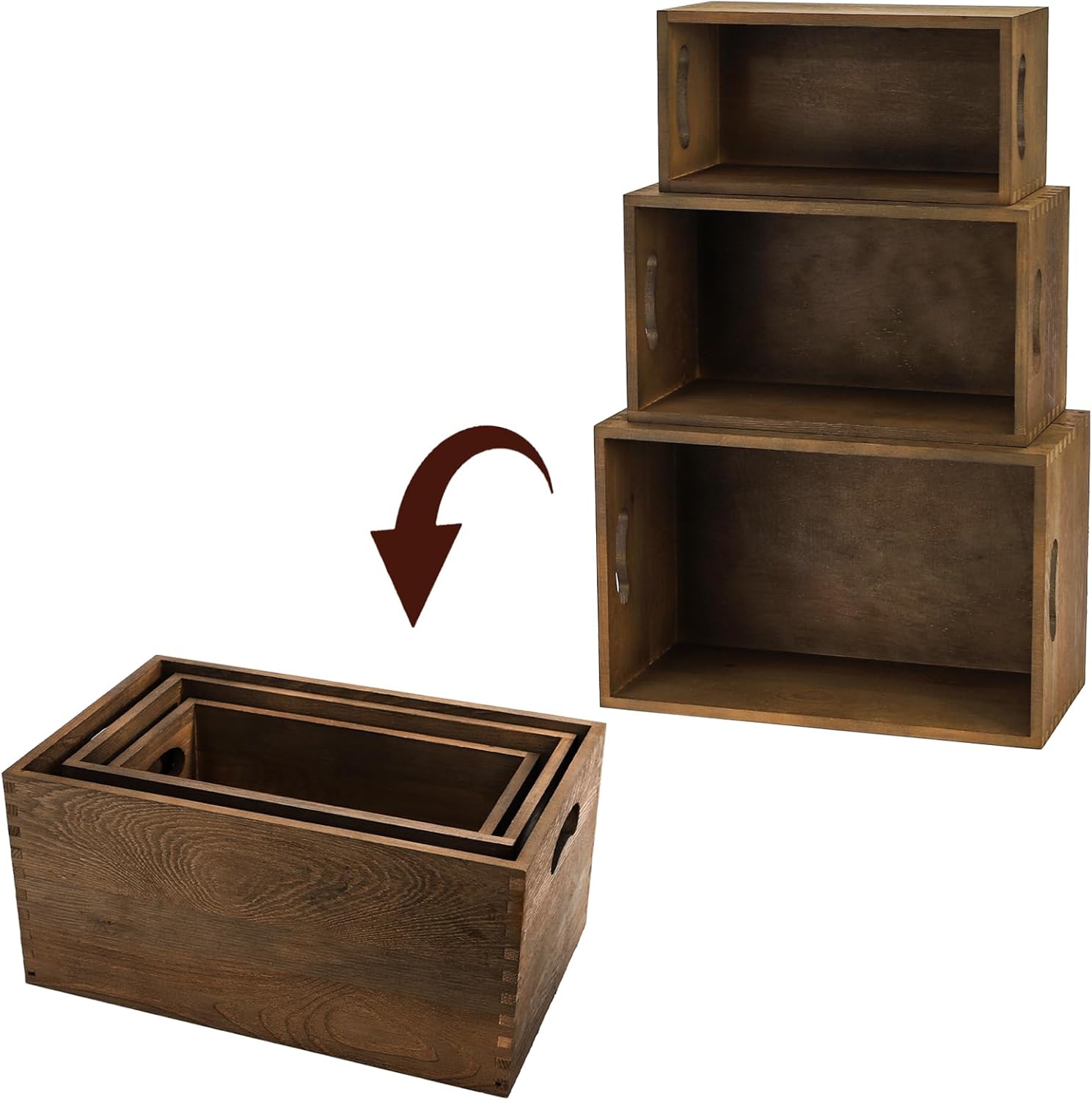 Set of 3 Nesting Wooden Crates - Home Office Image reseña y precio